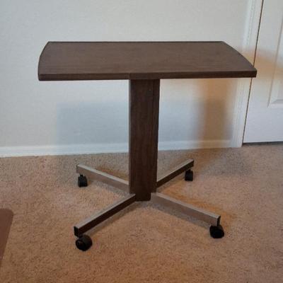Rolling Table, Brown Wood Finish, 27" X 15" Top, 25" Tall