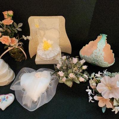 Weddings & Flowers! Wedding Cake Topper, Candle & Pillow, Ceramic Basket, Flowers