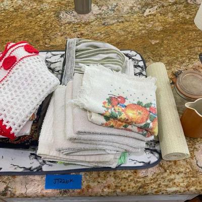 Kitchen Tools And Dish Towels With Dish Drying Mat