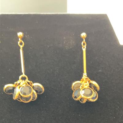 Black Onyx And Gold Fancy Dangle Earrings