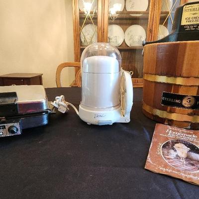 3 Appliances: GE Waffle Baker/Grill, Deni Vacuum Packaging System, Sterling 5 Qt Ice Cream Freezer 