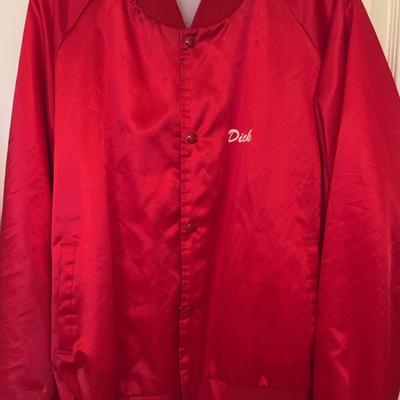 Vintage Red Satin Jacket XXL - Bomber Style with Name "Dick" on Pocket