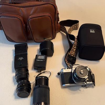 Pentax Camera With Lenses, Strap, And Bag