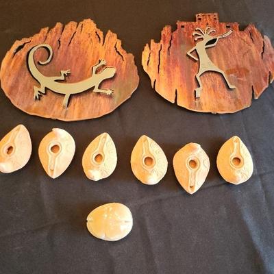 Metal Kokopelli & Lizard Wall Art, Replica Holy Land Terracotta Oil & Wick Lamps (6), Stone Scarab