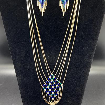 Beautiful Native American Sterling Silver Jewelry Set: Necklace And Earrings With Other Beads.
