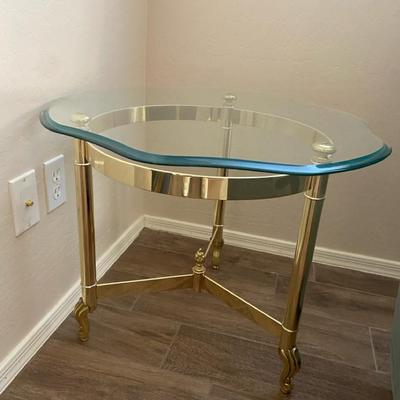 Set of 2!  Sturdy Glass and Gold Side / Coffee Round Tables - Matching!