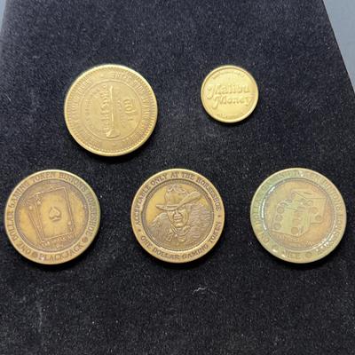 Las Vegas Collectible Gambling Chip Coins (Gold Spike, Binions & Horseshoe) And  Malibu Money