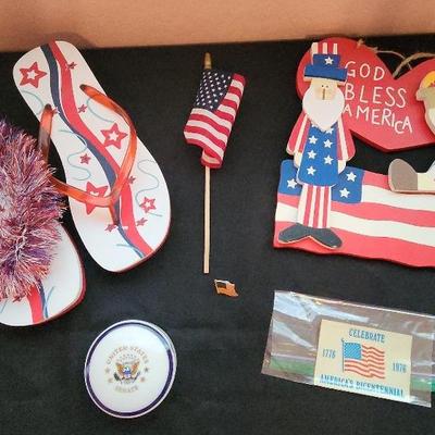 Celebrate America! Flag Themed Items, US Senate Ceramic Box, Hanging Decor, Bicentennial Sticker