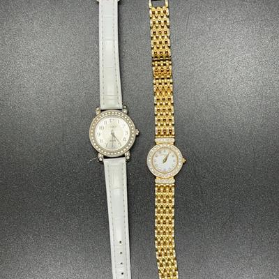 Pair Of Women’s Fashion Watches - Both White And Gold With Crystal Accents