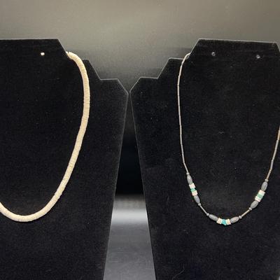 Pair Of Necklaces: Shell Heishi Beads And Turquoise Stones