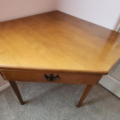 MCM Wood Corner Table  / Cute Desk With Drawer, 32" X 32" X 30" tall