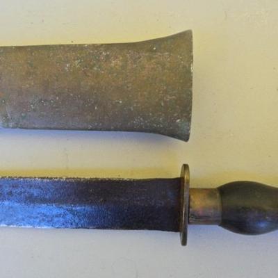 Vintage Siebe Gorman Type 4 Dive Knife & Scabbard w/ Wooden Handle, Brass Crossguard and Steel Blade