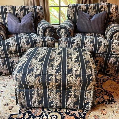 “Highland House” Club Chairs and Ottoman