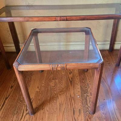Matching Wooden Tables with Glass Tops