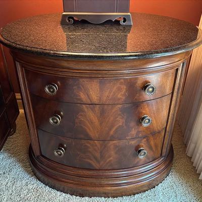“American Drew" Bob Mackie Oval Nightstand with Granite Top 