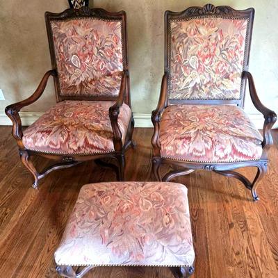 Floral Armchairs with Footrest