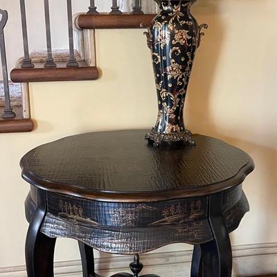 Side Table with Decorative Scene and More