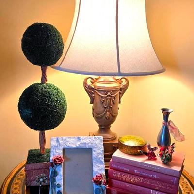 Home Decor, Books, and Lamp
 