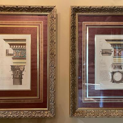 Decorative Blueprints of Corinthian Pillars and Ionic Capital