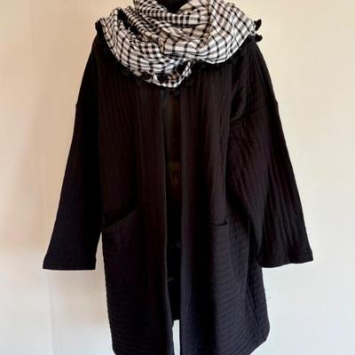 Back Cotton Quilted Coat + Scarf - Eileen Fisher