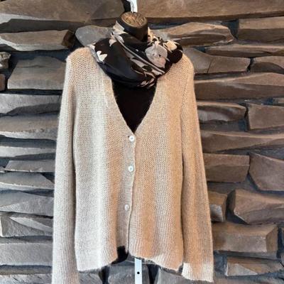Beige & Black Luxury Sweater & Tank + Scarf - Eileen Fisher