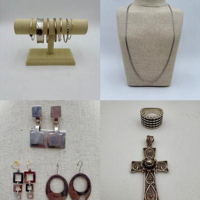 Sterling Jewelry Assortment - Bracelets, Necklace, Earrings, & Ring