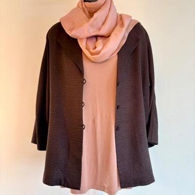Silk Separates in Brown & Pink  + Scarf - Eileen Fisher