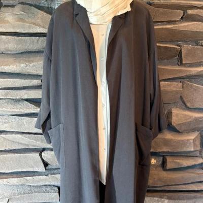 Grey & Cream Silk Tunic, Tencel Lyocell Jacket + Scarf - Eileen Fisher