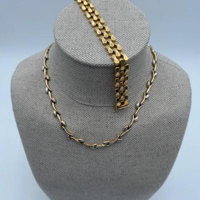 Lovely Delicate Necklace &  Link Bracelet - "AK 14K & .925"
