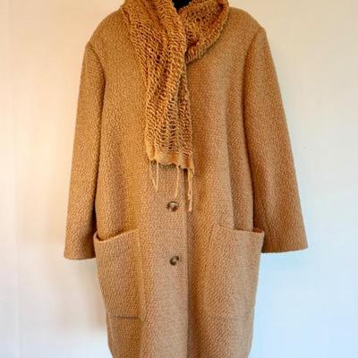 Classic Wool Blend Winter Coat  + Scarf - D&Co