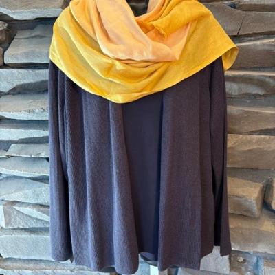 Midnight Blue Linen Cardigan & Silk Tank + Scarf - Eileen Fisher - NWT
