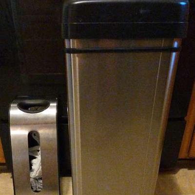 Touchless Stainless Steel Trash Can & Simplehuman Bag Dispenser