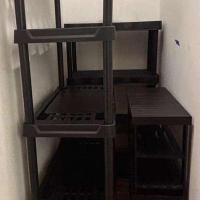 Set of Black Plastic Storage Shelves and Benches