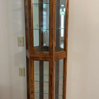 Lighted Wooden Curio Cabinet with Glass Shelves