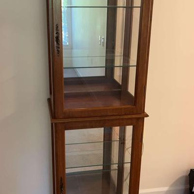 Lot #2 — Lighted Wooden Curio Cabinet with Glass Shelves