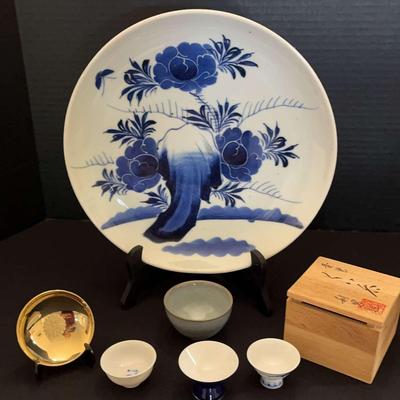 Asian-Inspired Decorative Plate & Sake Cup Collection