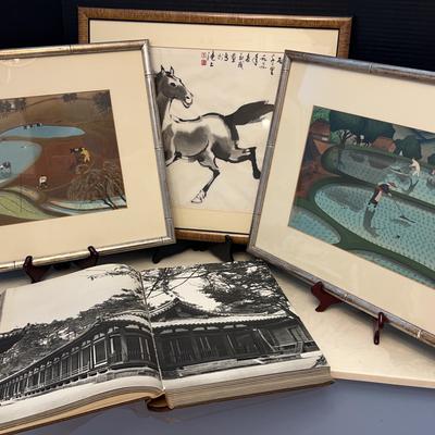 Asian Wall Art Collection with Book on Japanese Temples
