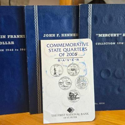 Incomplete Coin Collection Books - Ben Franklin Half Dollars, JFK Half Dollars, and Mercury Dimes