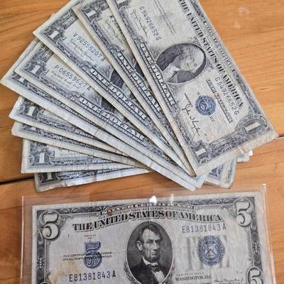 Silver Certificate $5 & $1 Bills