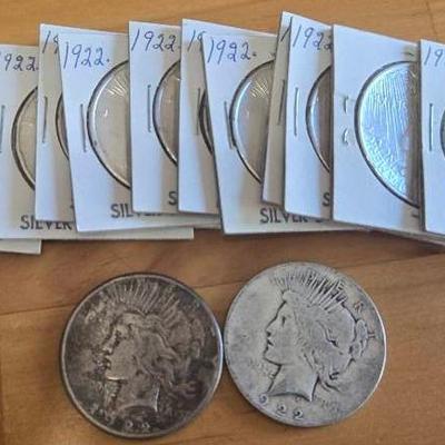 Antique 1922 Silver Dollar Coins - "Peace Dollars"