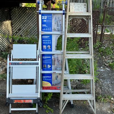 Little Giant Step Ladder, 6 Ft Keller Ladder, and New Werner 22 Ft Multi-Position Ladder 