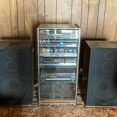 Fisher Turntable, Tuner, Cassette Deck, Amplifier, and CD Player with Cabinet & 2 Speakers
