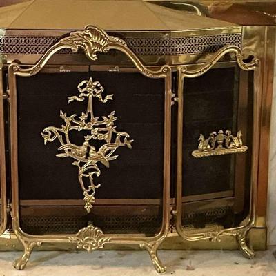 Brass Fireplace Screen And Tool Set