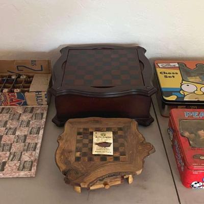 Chess Sets (Marble, Olive Wood, Bombay Company, Peanuts, and Simpsons)
