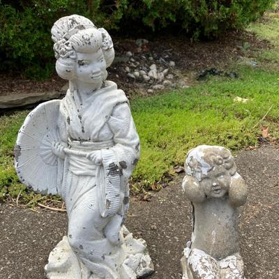 12" and 22" Weathered Concrete Garden Statues