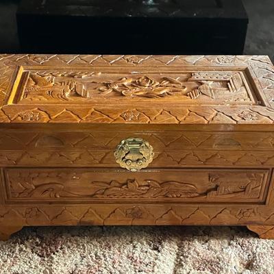 Carved Wood Storage Chest