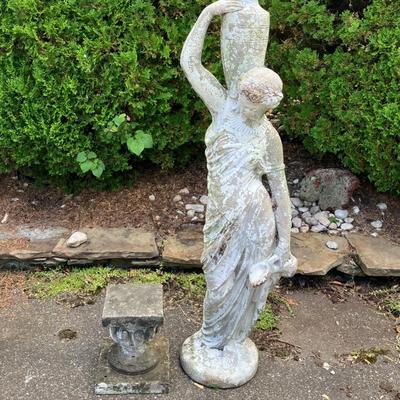 Large Weathered "Rebecca at the Well" Concrete Garden Statue with Pedestal Stand