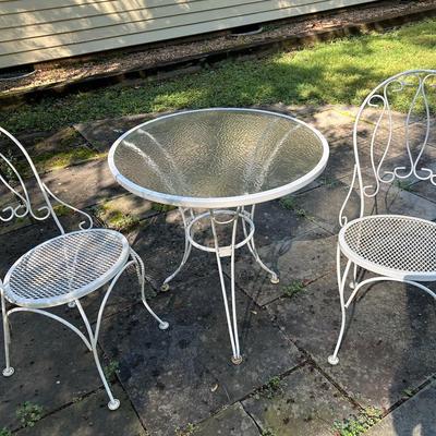 3pc Wrought Iron Cafe Bistro Set With Glass Top 