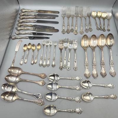 46 Piece Alvin Sterling Silver Flatware Set 