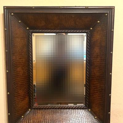 Faux Leather & Wood Trimmed Box Mirror